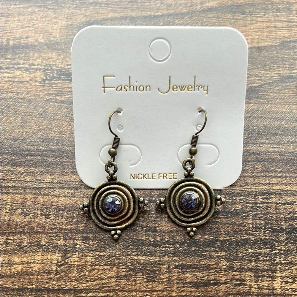 Rustic Gold and Purple Dangle Earrings